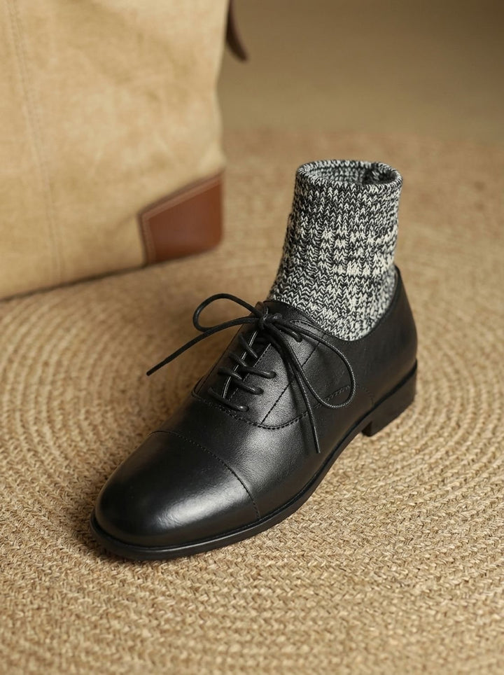 Women's Leather Lace-Up Flats, Heritage Design (20)