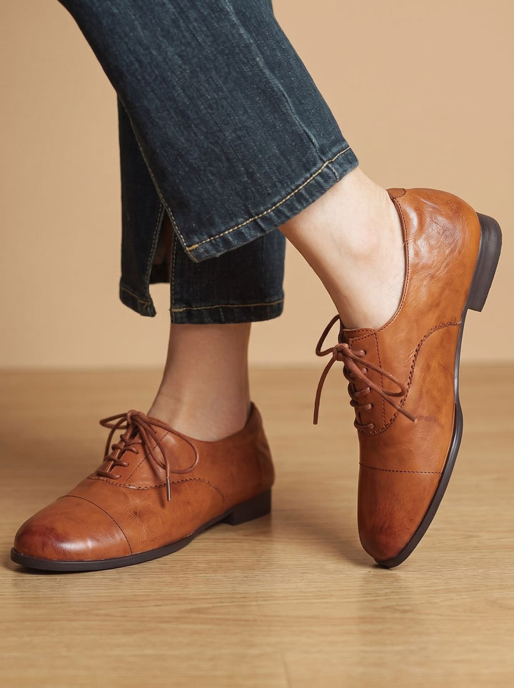 Women's Leather Lace-Up Flats, Heritage Design (3)