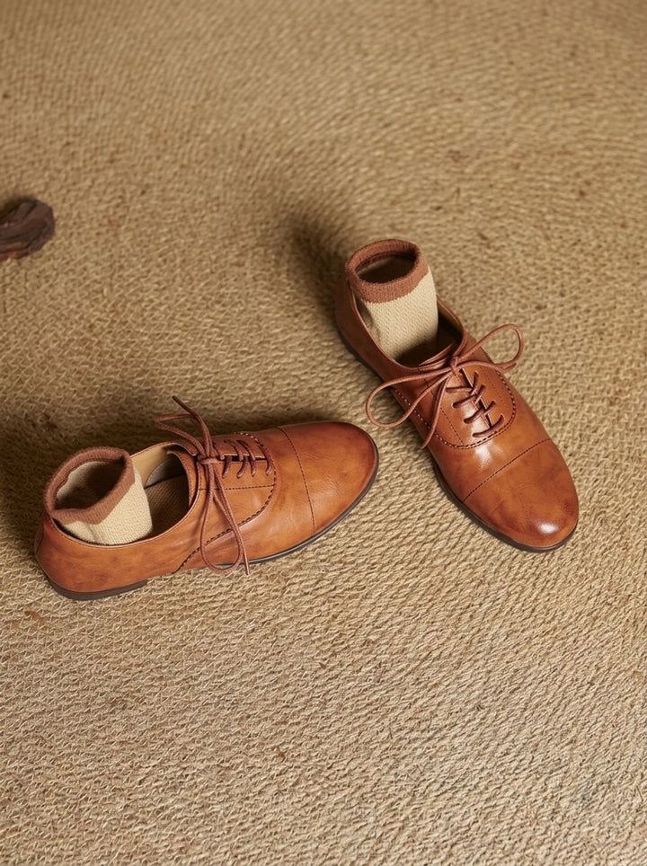 Women's Leather Lace-Up Flats, Heritage Design (6)