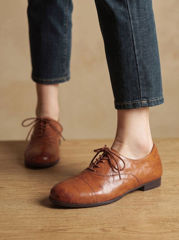 Women's Leather Lace-Up Flats, Heritage Design (8)