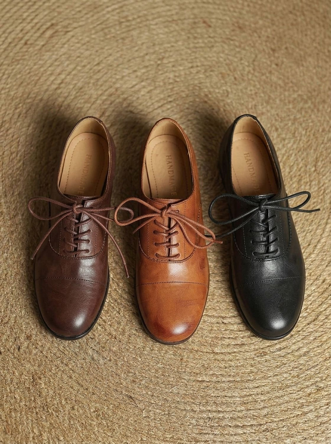 Women's Leather Lace-Up Flats, Heritage Design in Brown
