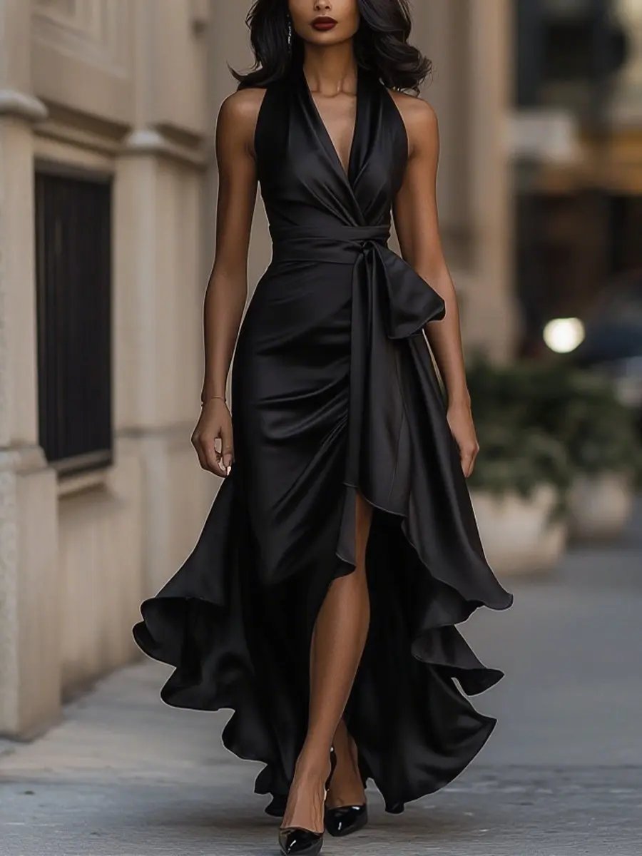 Women's Maxi Party Dress for Winter Weddings in Black