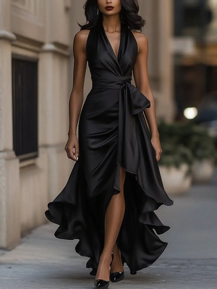 Women's Maxi Party Dress for Winter Weddings in Black