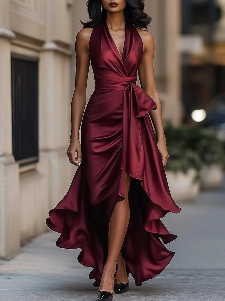 Women's Maxi Party Dress for Winter Weddings in Burgunder