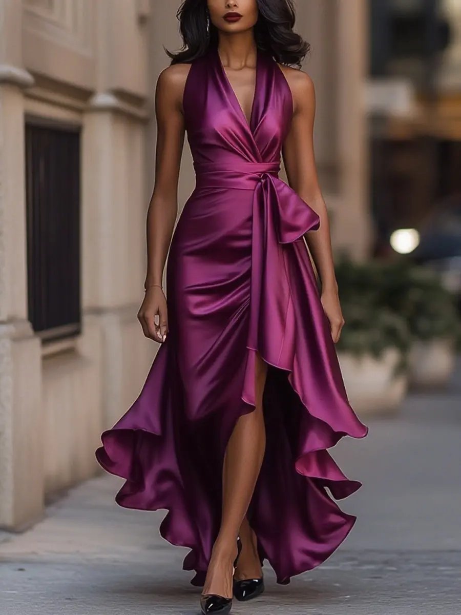 Women's Maxi Party Dress for Winter Weddings in Fuchsia