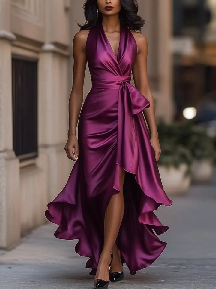Women's Maxi Party Dress for Winter Weddings in Fuchsia