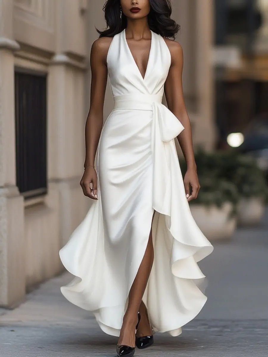 Women's Maxi Party Dress for Winter Weddings in White