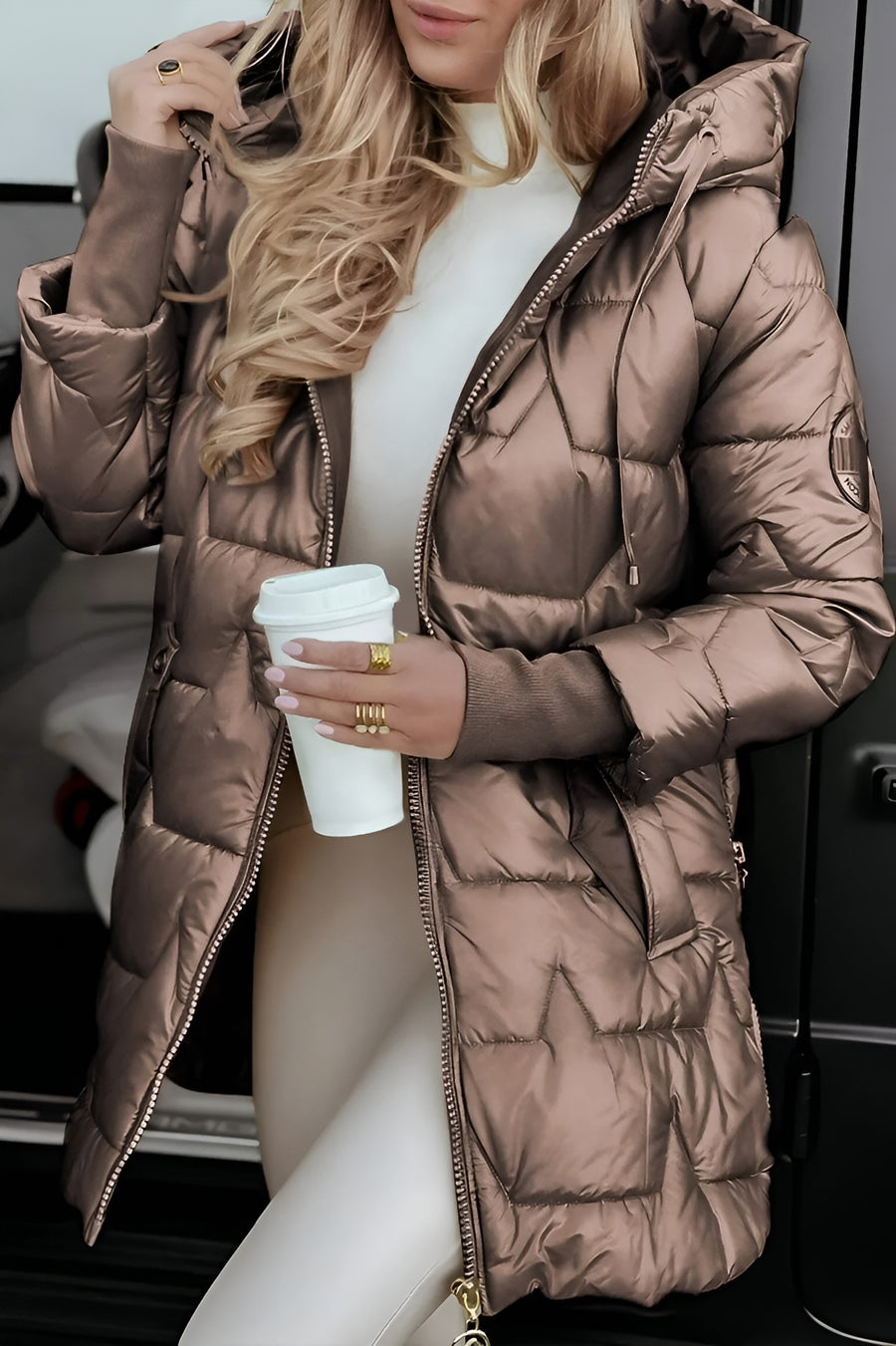 Women's Versatile Quilted Down Puffer Jacket with Zip Up Front