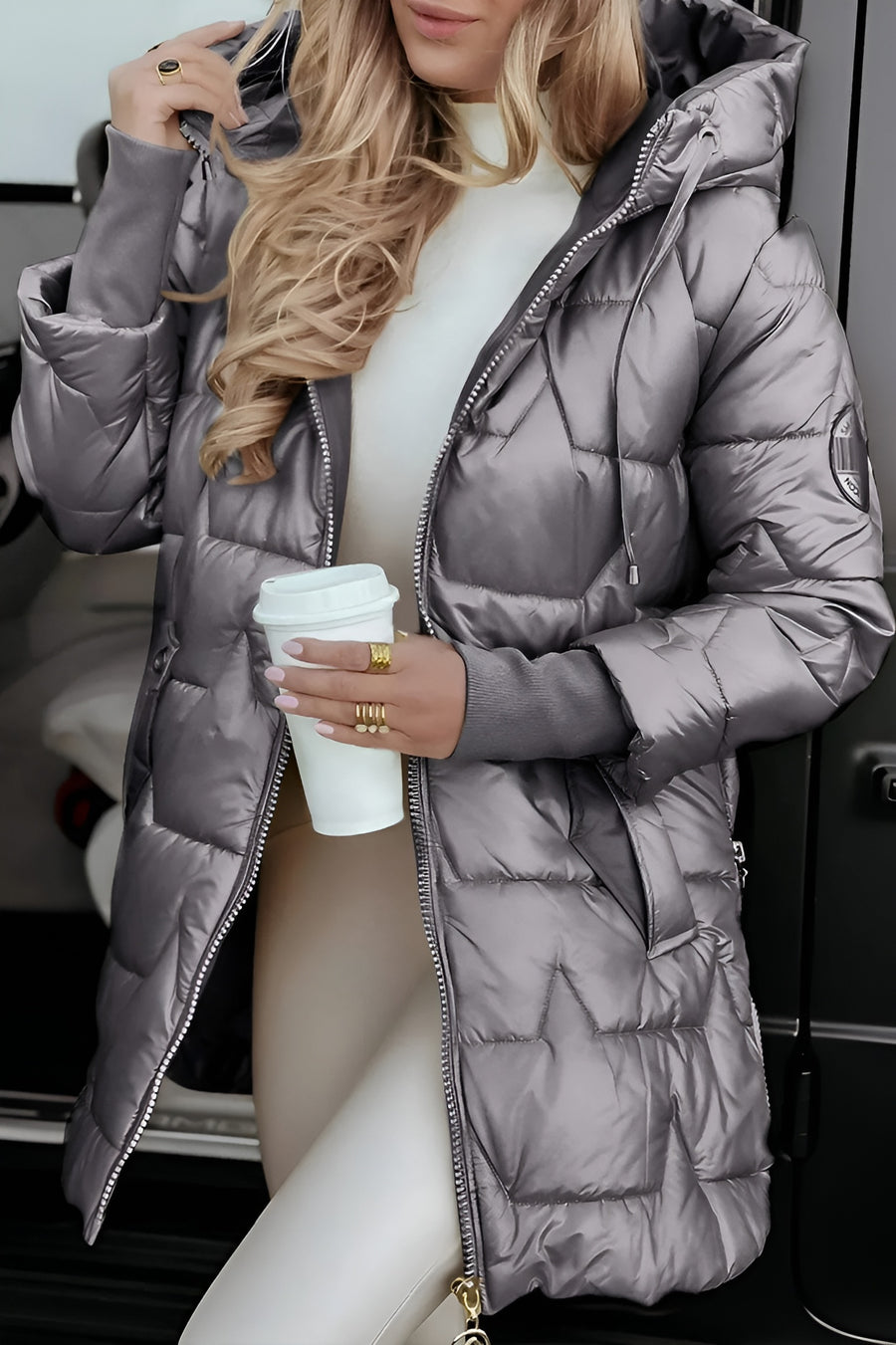 Women's Versatile Quilted Down Puffer Jacket with Zip Up Front