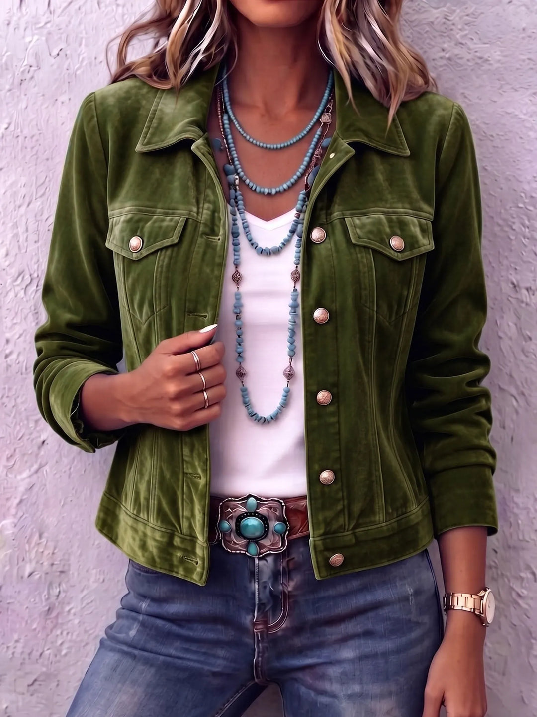 Women's Relaxed Jacket for Fall Layering in Green