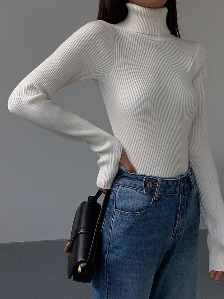 Women's Tailored Ribbed Knit Turtleneck Sweater