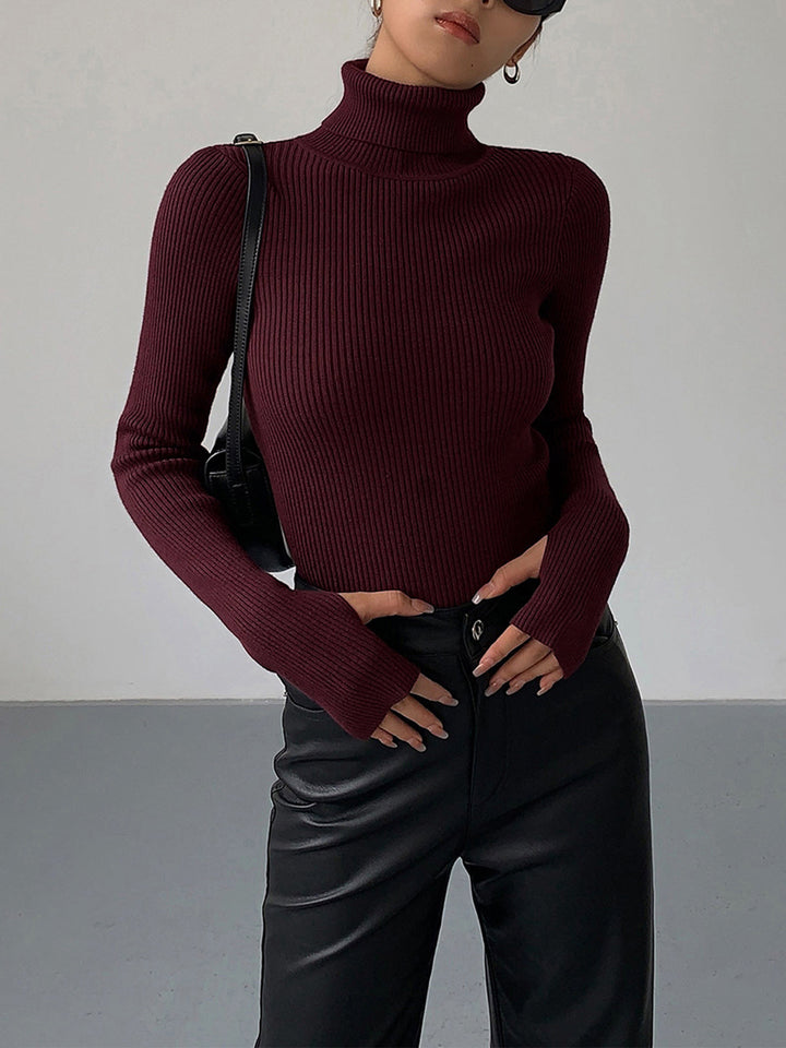 Women's Tailored Ribbed Knit Turtleneck Sweater