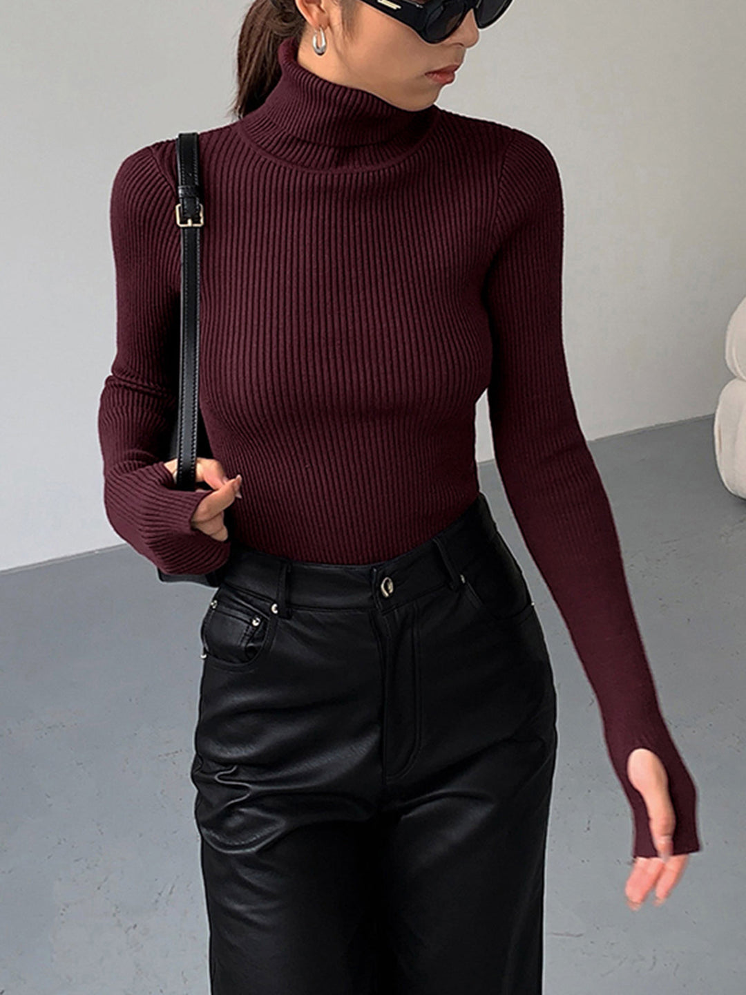 Women's Tailored Ribbed Knit Turtleneck Sweater