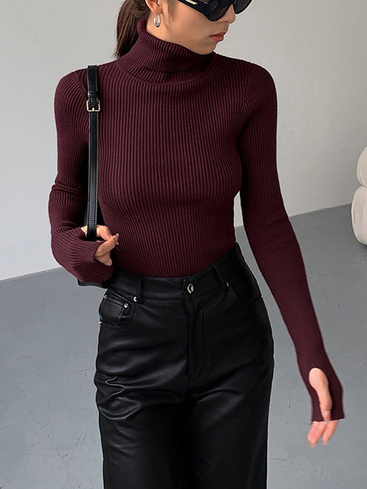 Women's Tailored Ribbed Knit Turtleneck Sweater