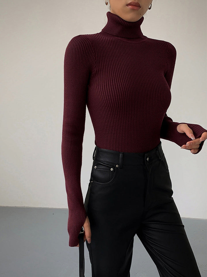 Women's Tailored Ribbed Knit Turtleneck Sweater