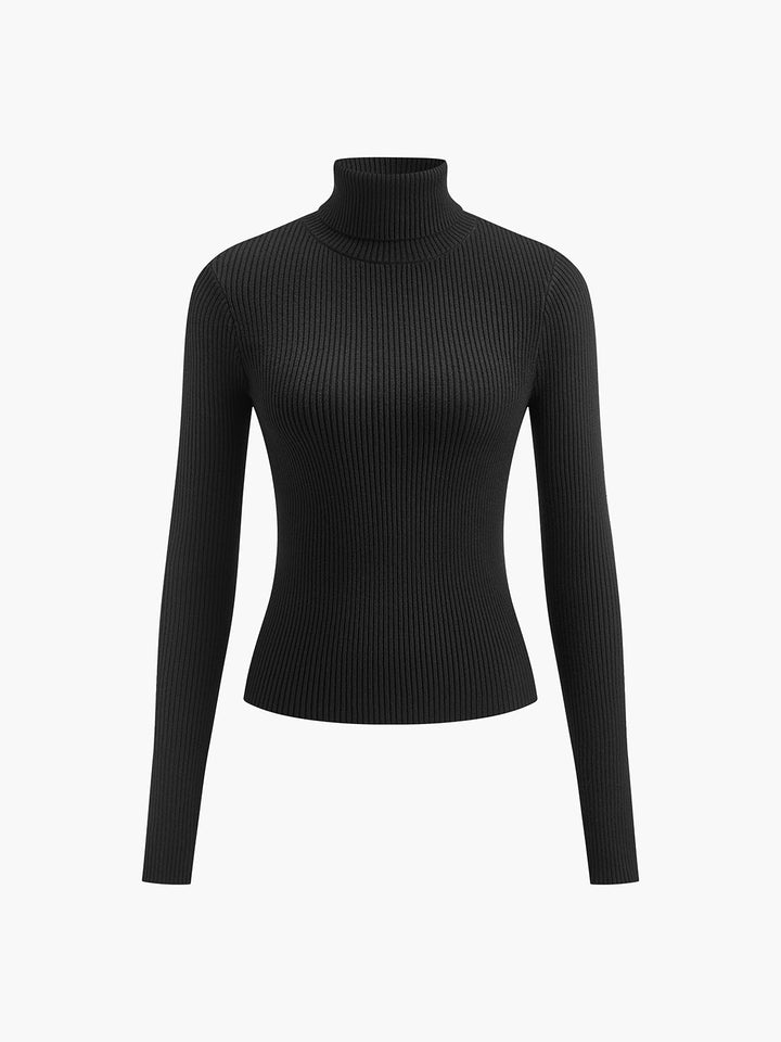 Women's Tailored Ribbed Knit Turtleneck Sweater