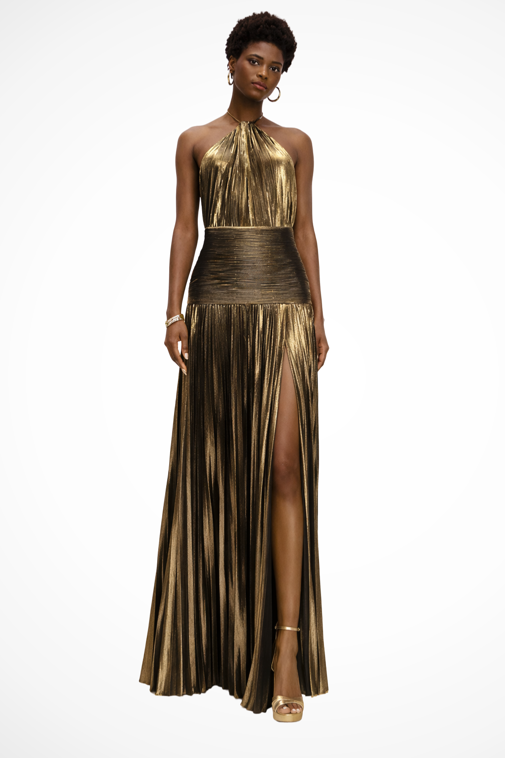 Women's Satin Maxi Dress for Wedding Guests in Antique Gold