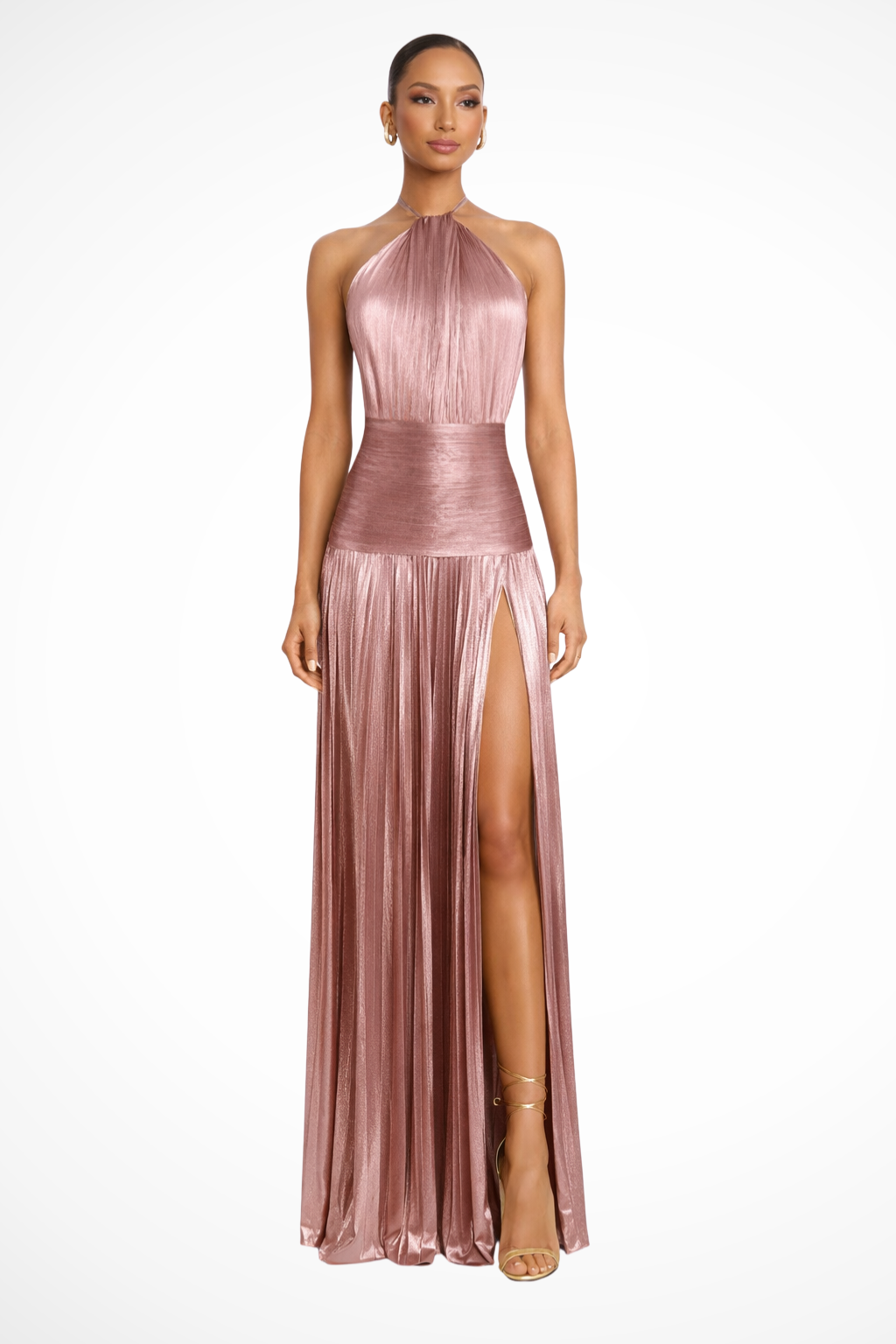 Women's Satin Maxi Dress for Wedding Guests in Pink