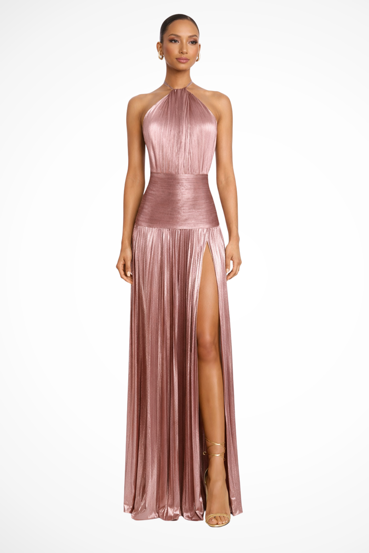 Women's Satin Maxi Dress for Wedding Guests in Pink