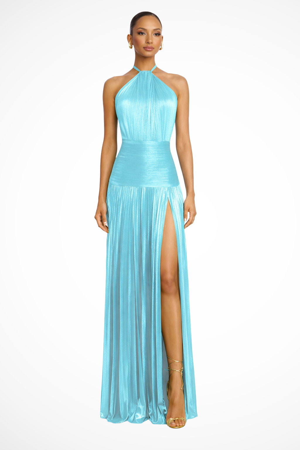 Women's Satin Maxi Dress for Wedding Guests in Sky Blue