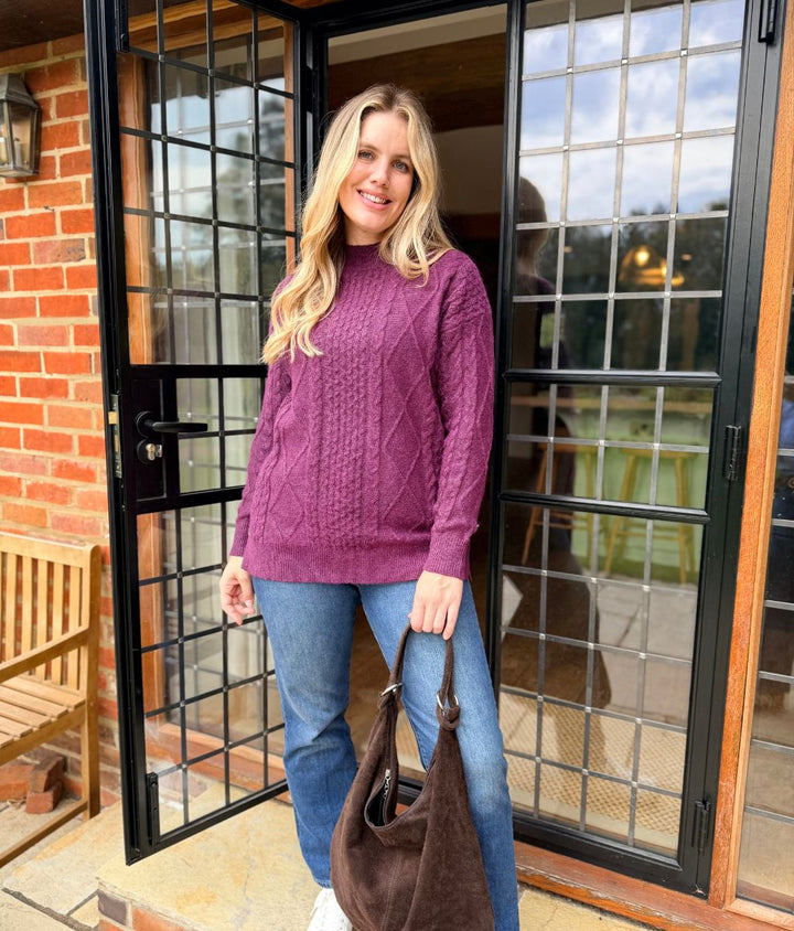 Women's Sweater Cosy Cable Knit Longline in Purple 1