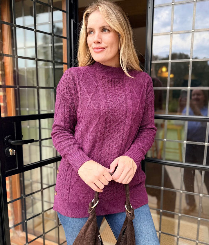 Women's Sweater Cosy Cable Knit Longline in Purple 2