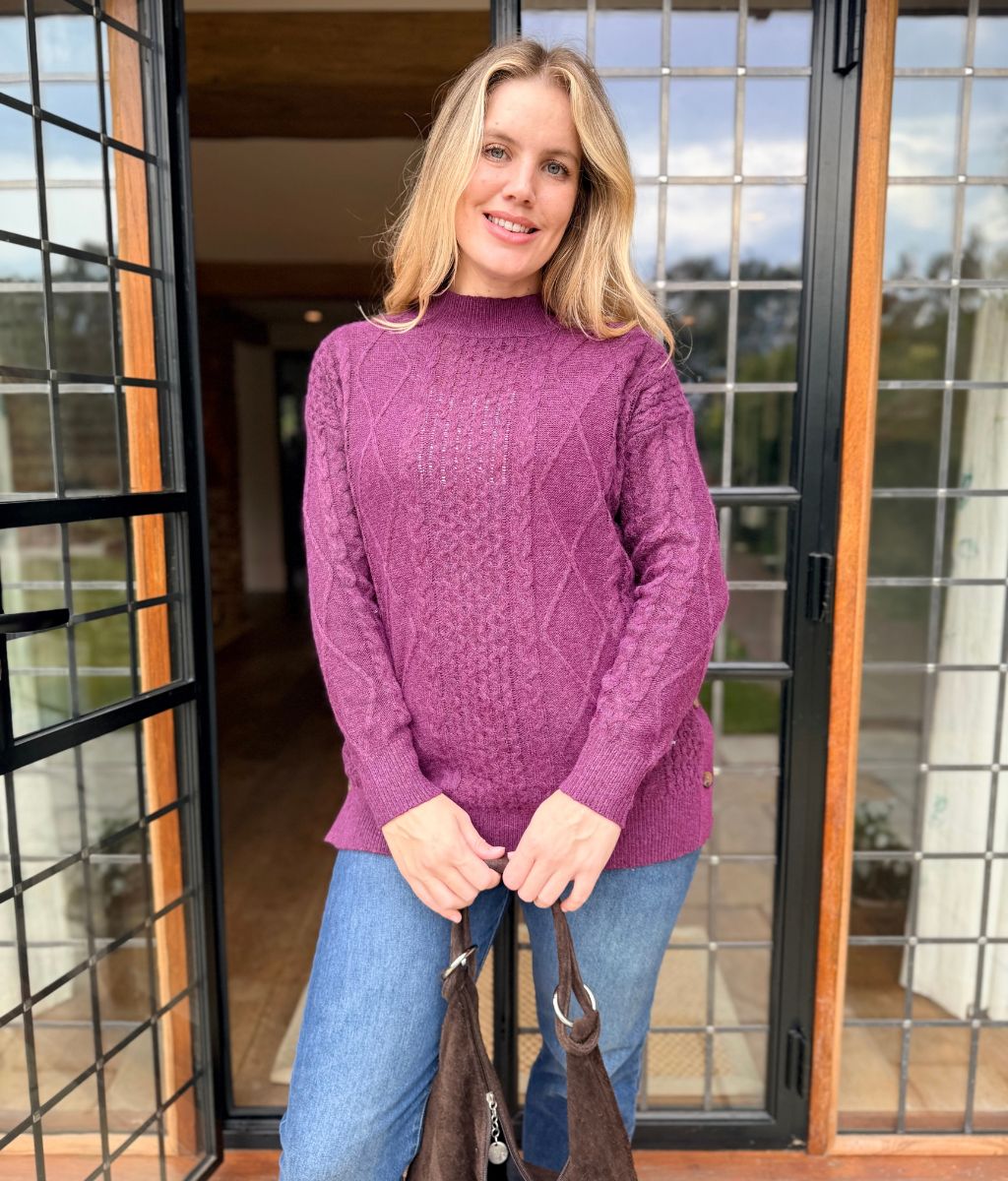 Women's Sweater Cosy Cable Knit Longline in Purple 3