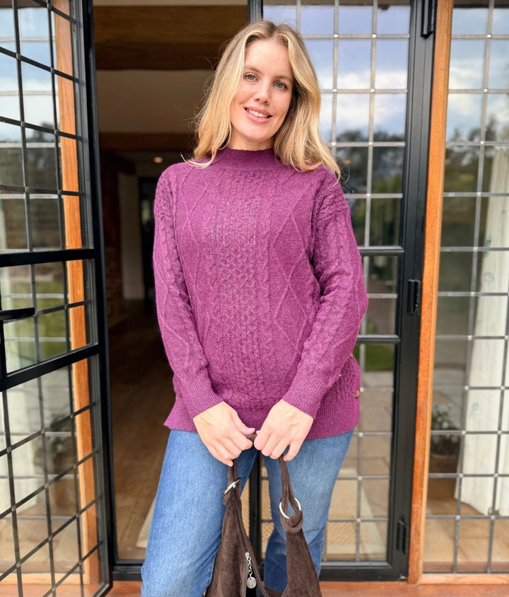 Women's Sweater Cosy Cable Knit Longline in Purple 3