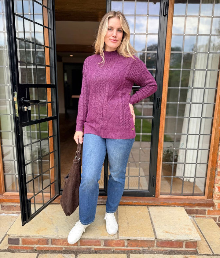 Women's Sweater Cosy Cable Knit Longline in Purple 5