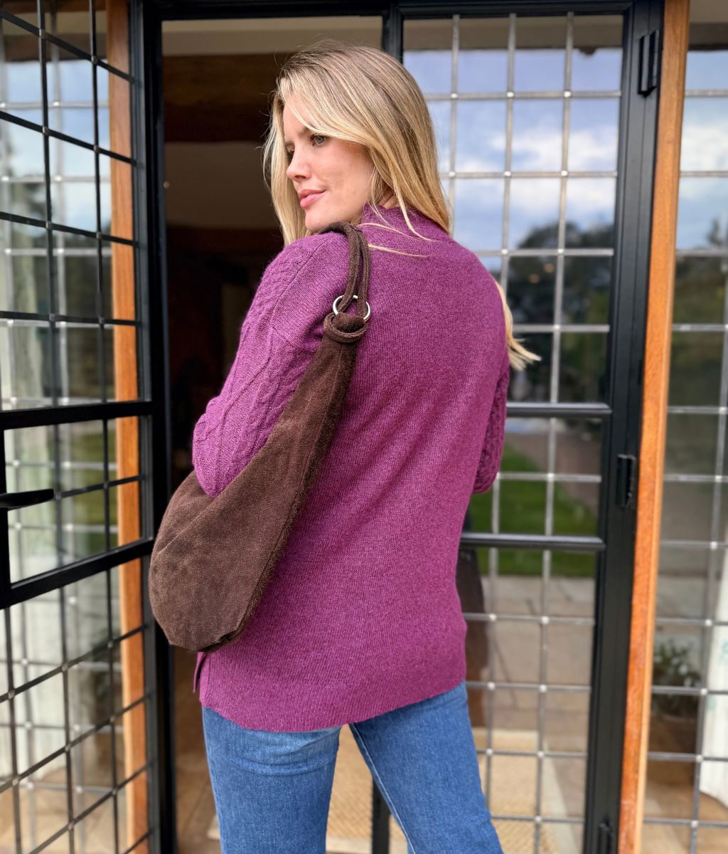 Women's Sweater Cosy Cable Knit Longline in Purple 6