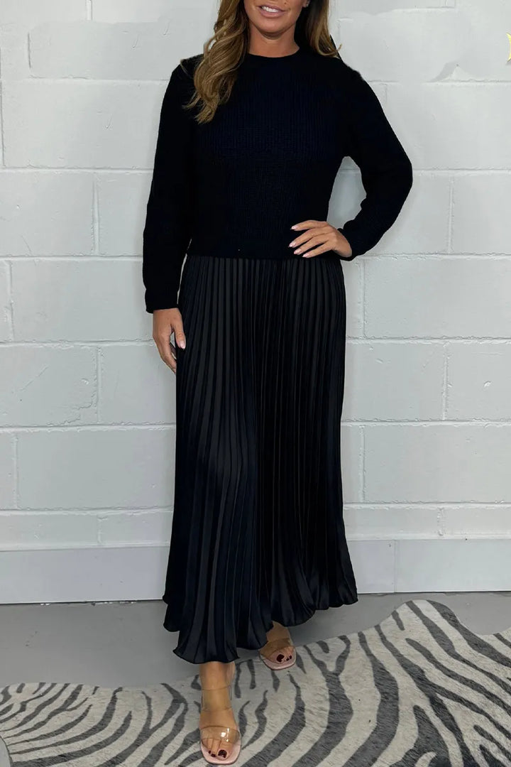 Women's Sweater Dress Midi for Wedding Guests in Black