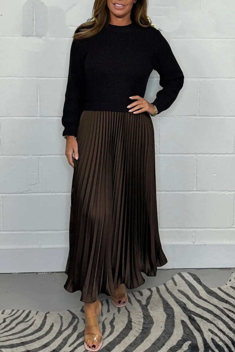 Women's Sweater Dress Midi for Wedding Guests in Dark Brown 1