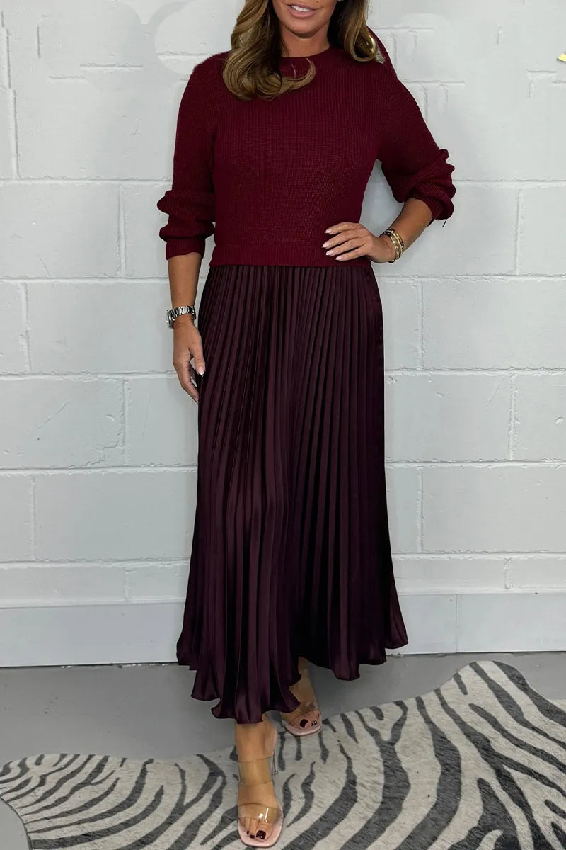 Women's Sweater Dress Midi for Wedding Guests in Wine