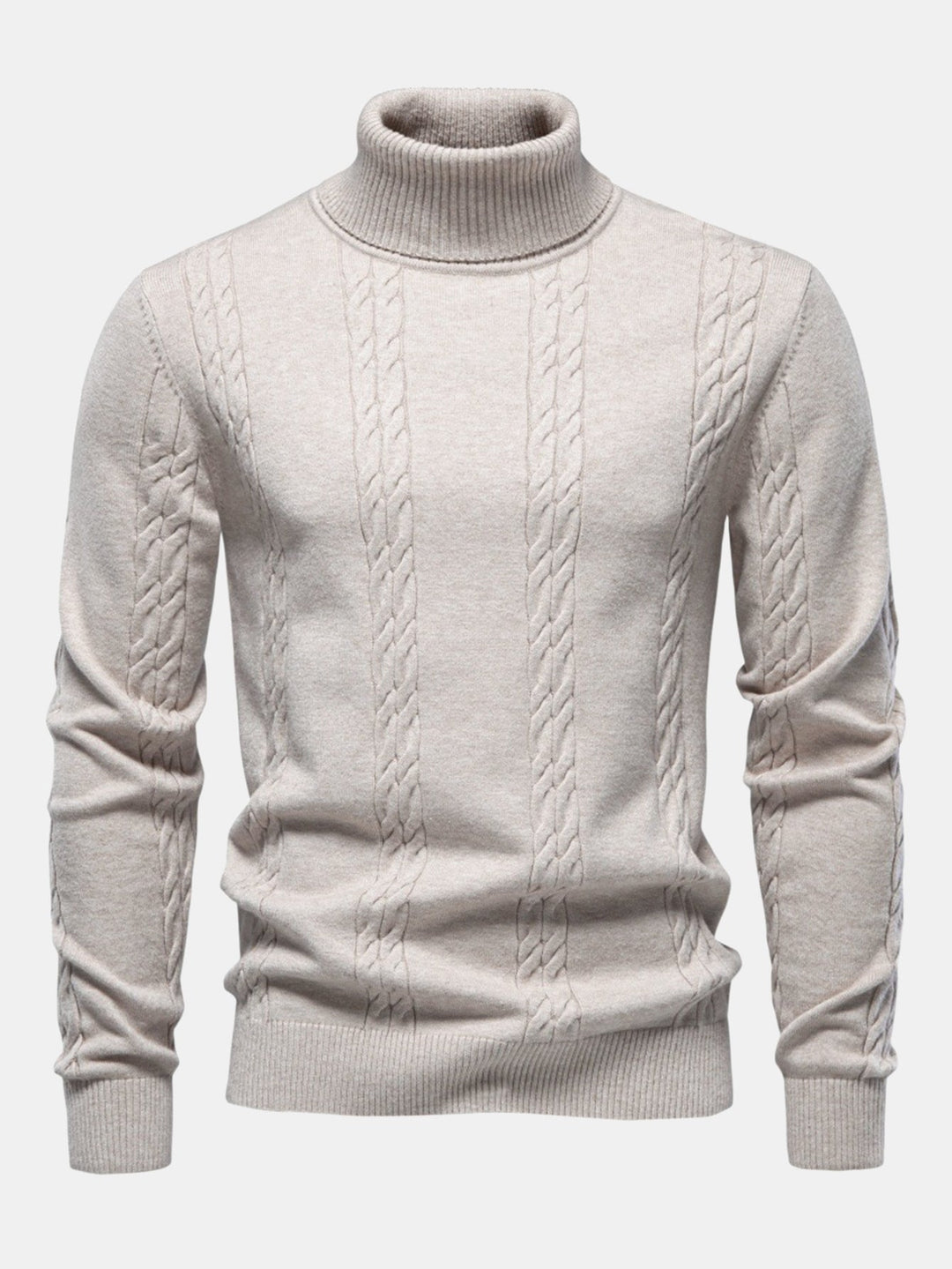 Women's Sweater in Cable Knit Turtleneck for Fall in Beige