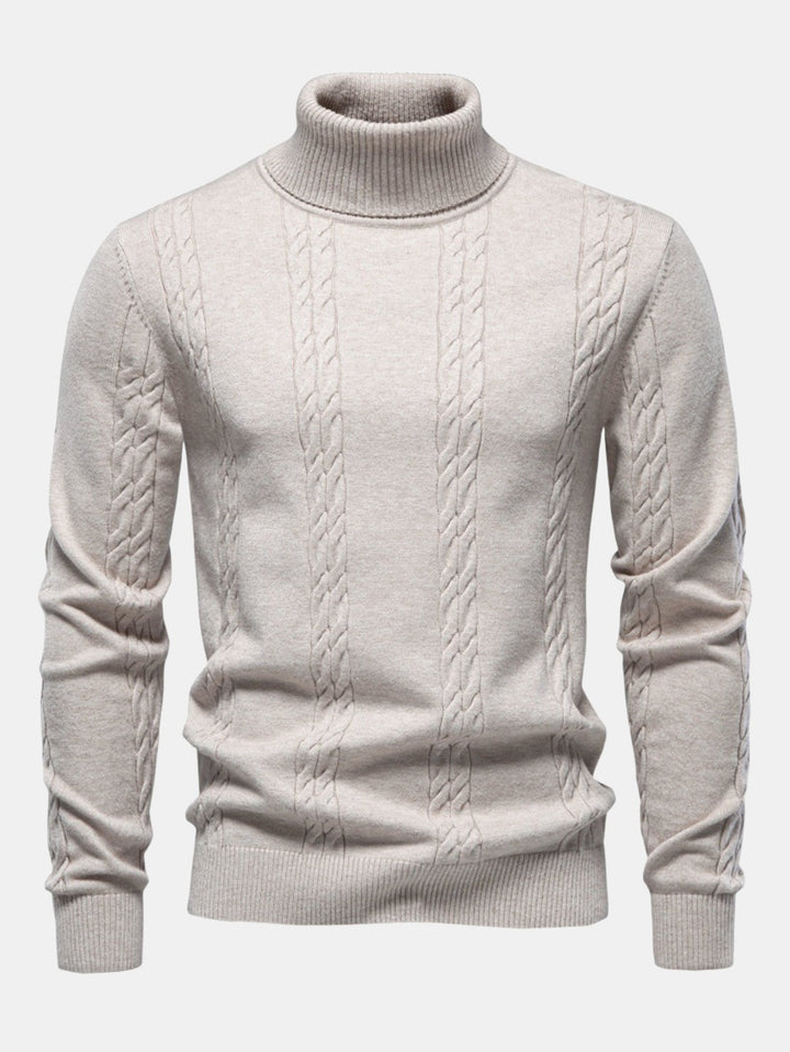 Women's Sweater in Cable Knit Turtleneck for Fall in Beige