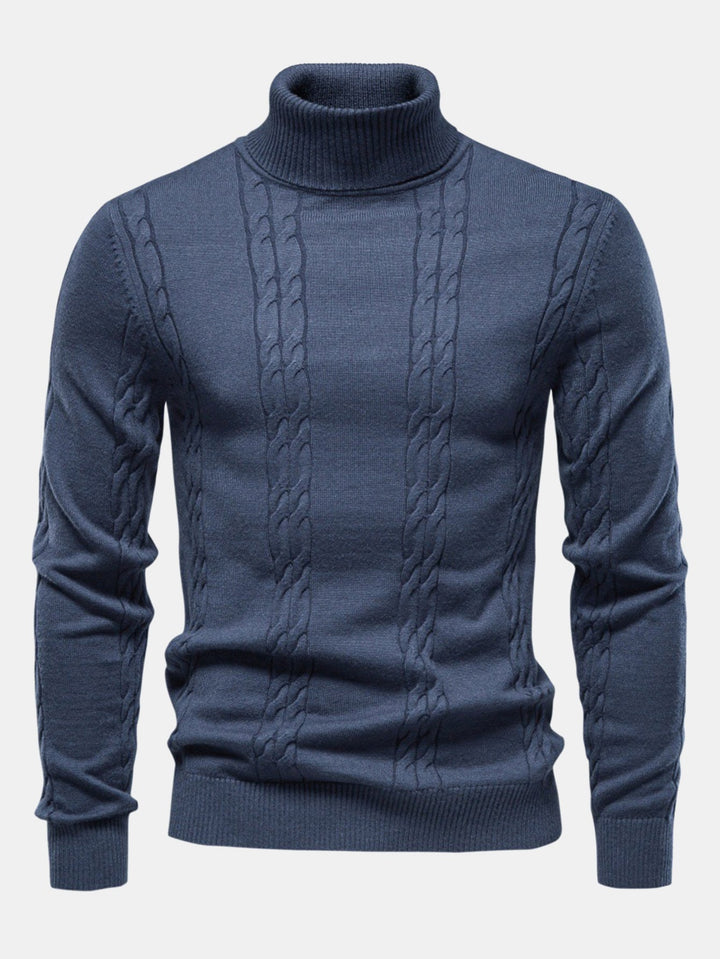 Women's Sweater in Cable Knit Turtleneck for Fall in Navy