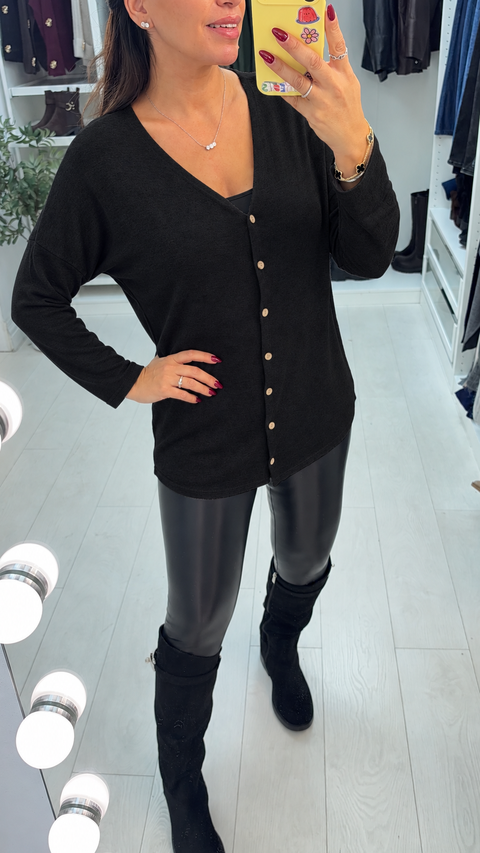 Women's Sweater in Soft Viscose with Button Front in Black