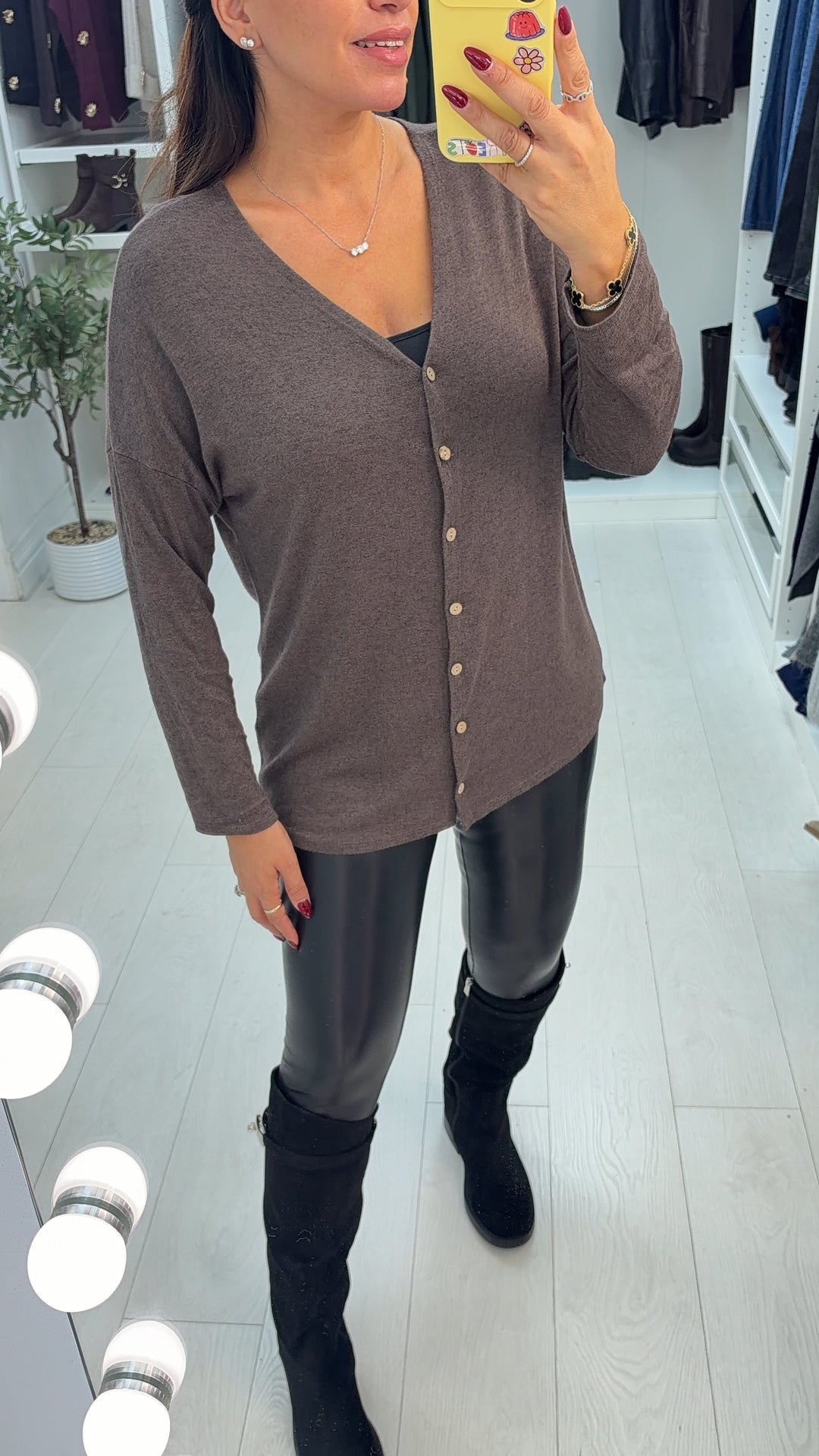 Women's Sweater in Soft Viscose with Button Front in Chocolate