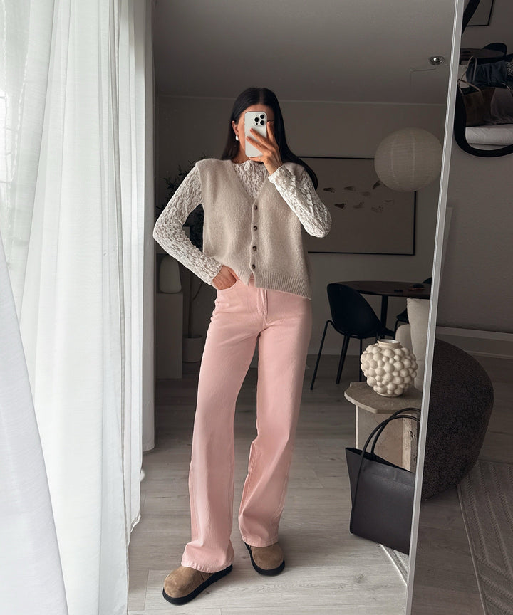 Women's Sweater Short Knit Button-Up for Everyday in Beige 4