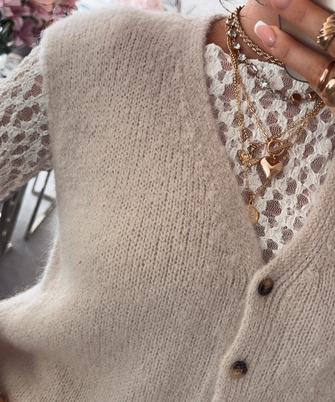 Women's Sweater Short Knit Button-Up for Everyday in Beige 6