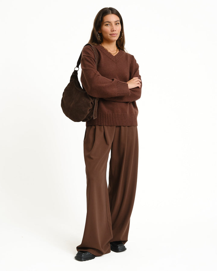 Women's Sweater V-Neck in Brown for Autumn in Brown 3