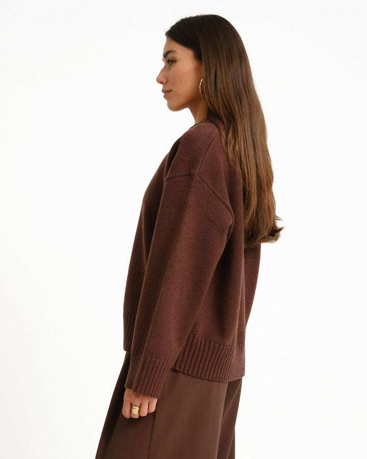 Women's Sweater V-Neck in Brown for Autumn in Brown 4