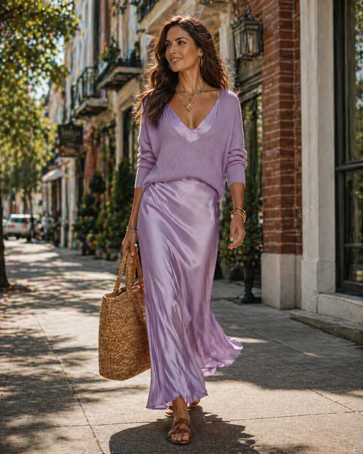 Women's Two-Piece Satin Midi Dress and Knitwear (12)