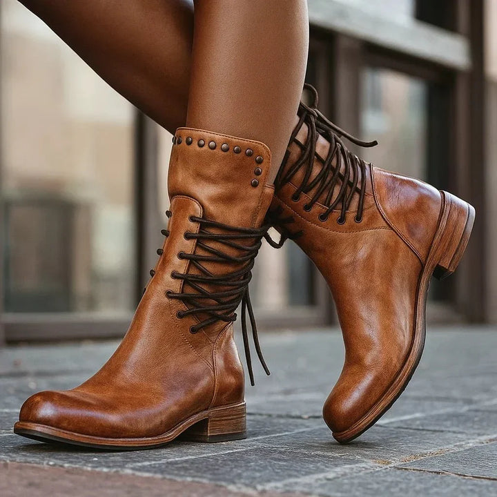 Women's Vintage Leather Boots for Fall in Brown