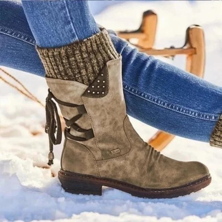 Women's Weatherproof Calf Boots for Autumn in Khaki