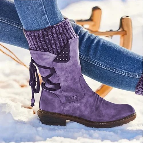 Women's Weatherproof Calf Boots for Autumn in Purple