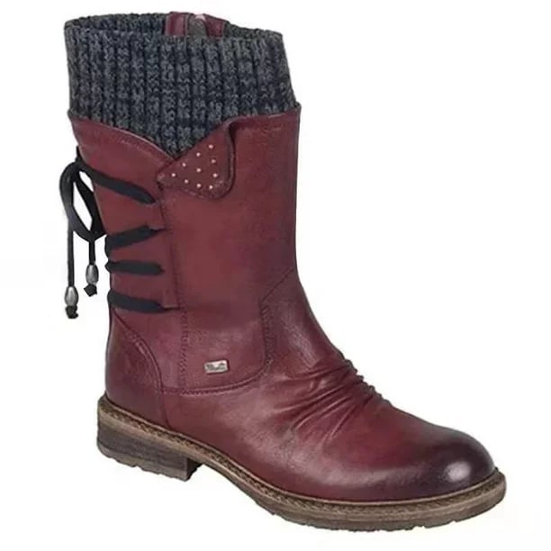 Women's Weatherproof Calf Boots for Autumn in Red