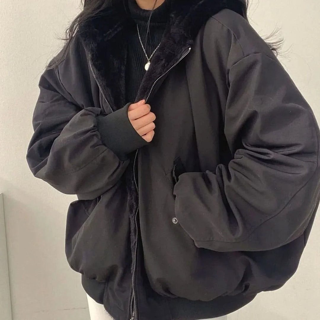 Women's Winter Coat Oversized with Teddy Lining in Black