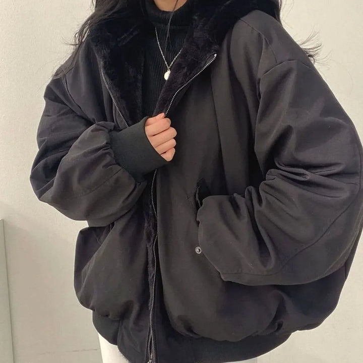 Women's Winter Coat Oversized with Teddy Lining in Black