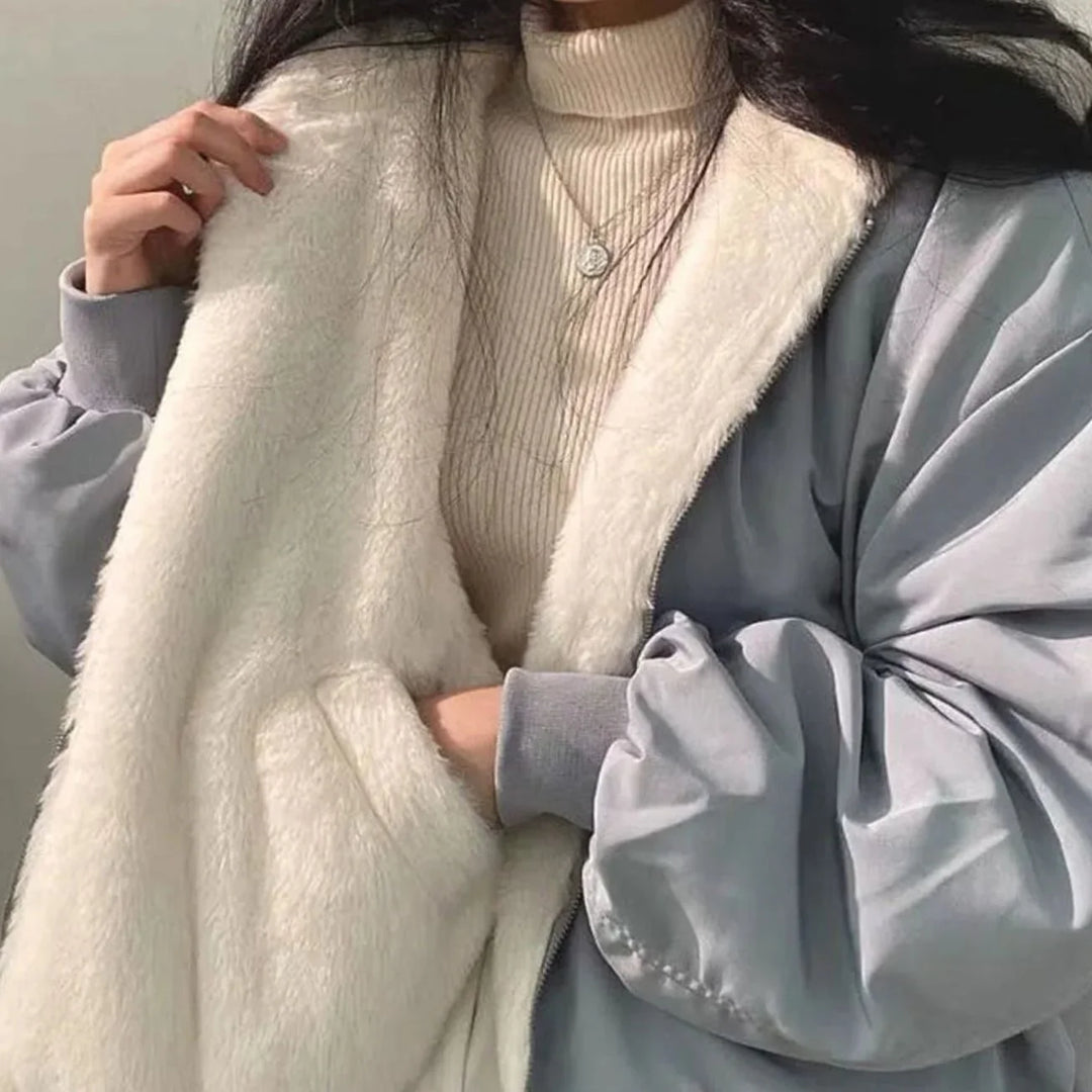Women's Winter Coat Oversized with Teddy Lining in Blue